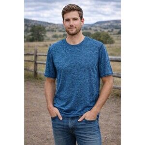 Prana Hardesty Shirt Mens Medium Blue Heather Quick Dry Performance Crew